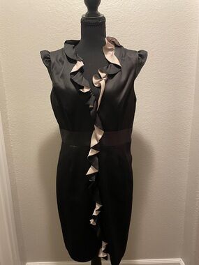 Max & Cleo Black Midi Cocktail Dress with Cream Ruffle Trim